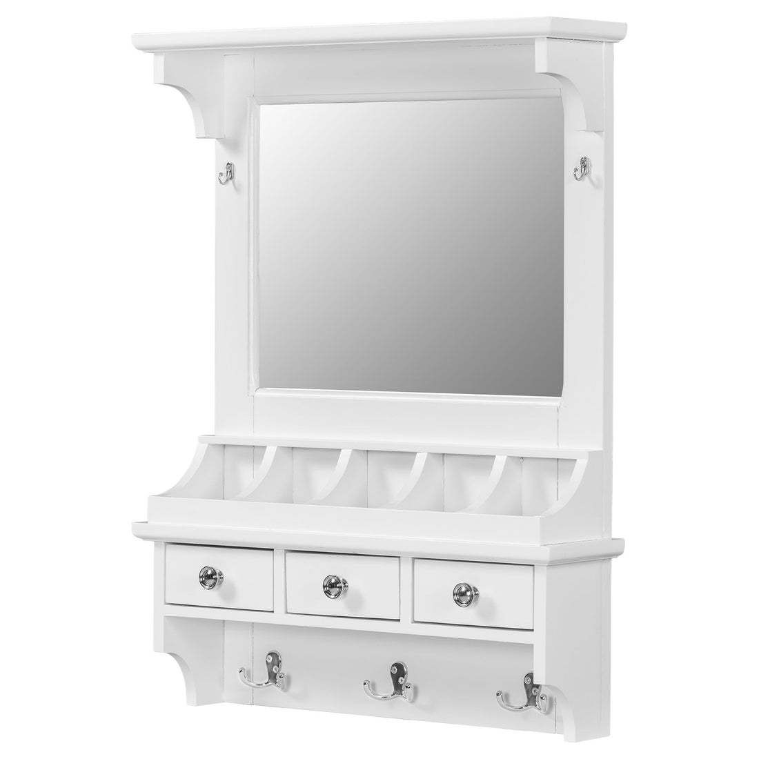 Floating Makeup Vanity With Big Mirror, Wall Mounted Storage Vanity With Drawers, Pockets &amp; Hooks, Space Saving Decorative Home Organizer - White