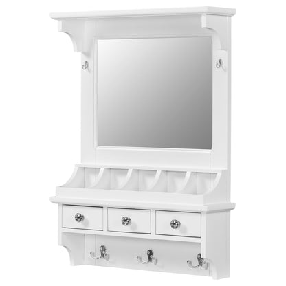 Floating Makeup Vanity With Big Mirror, Wall Mounted Storage Vanity With Drawers, Pockets &amp; Hooks, Space Saving Decorative Home Organizer - White