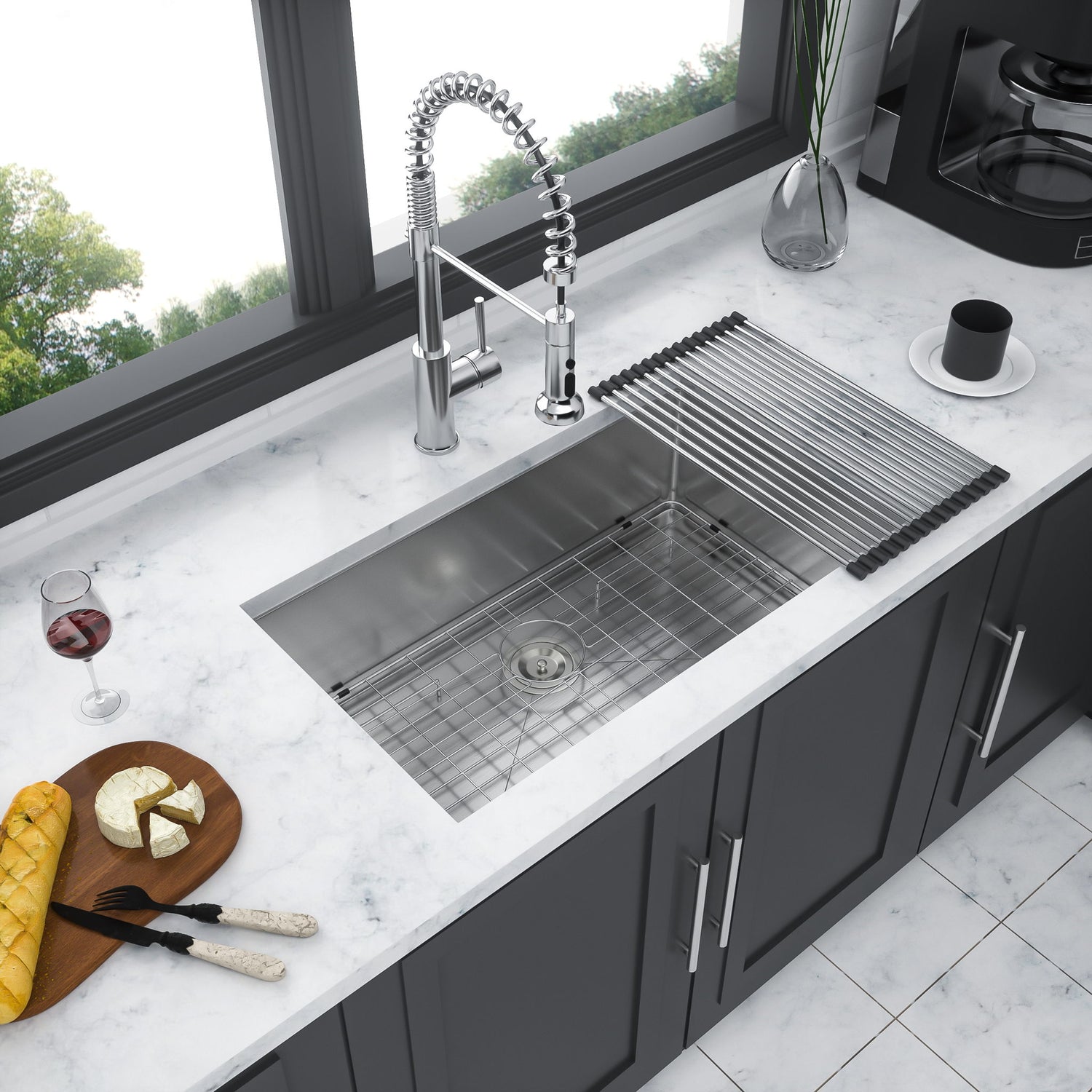 Undermount Kitchen Sink &amp; Deep Single Bowl - Brushed Nickel