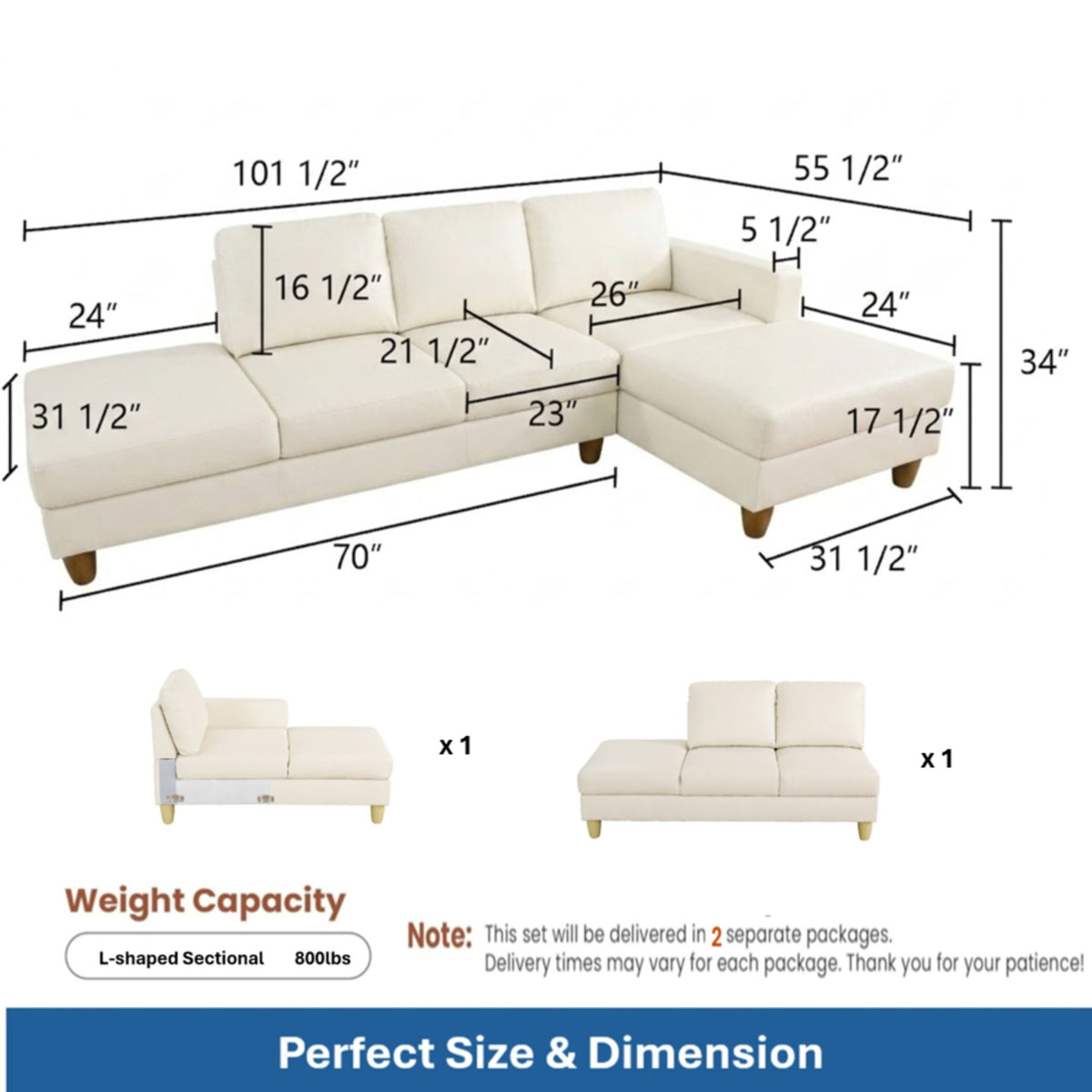 L - Shaped Sectional Sofa With Chaise &amp; Ottoman