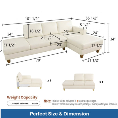 L - Shaped Sectional Sofa With Chaise &amp; Ottoman