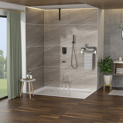 Shower System With Waterfall Tub Spout And 16&quot; Ceiling Mount Square Rain Shower - Oil-Rubbed Bronze