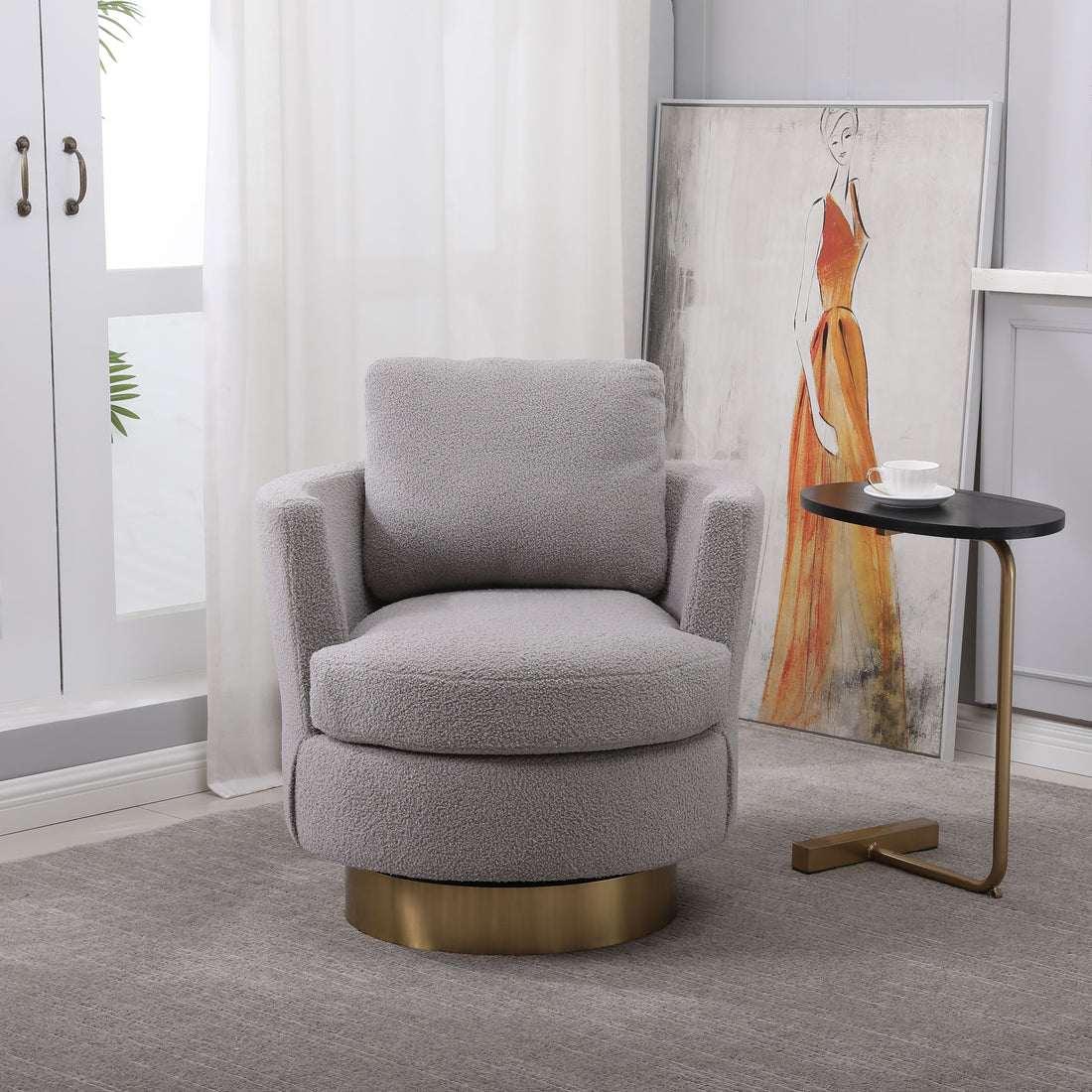 Teddy Swivel Barrel Chair For Bedroom Comfy With Base