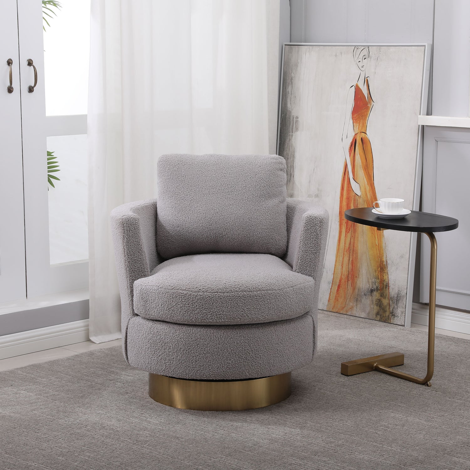 Teddy Swivel Barrel Chair For Bedroom Comfy With Base
