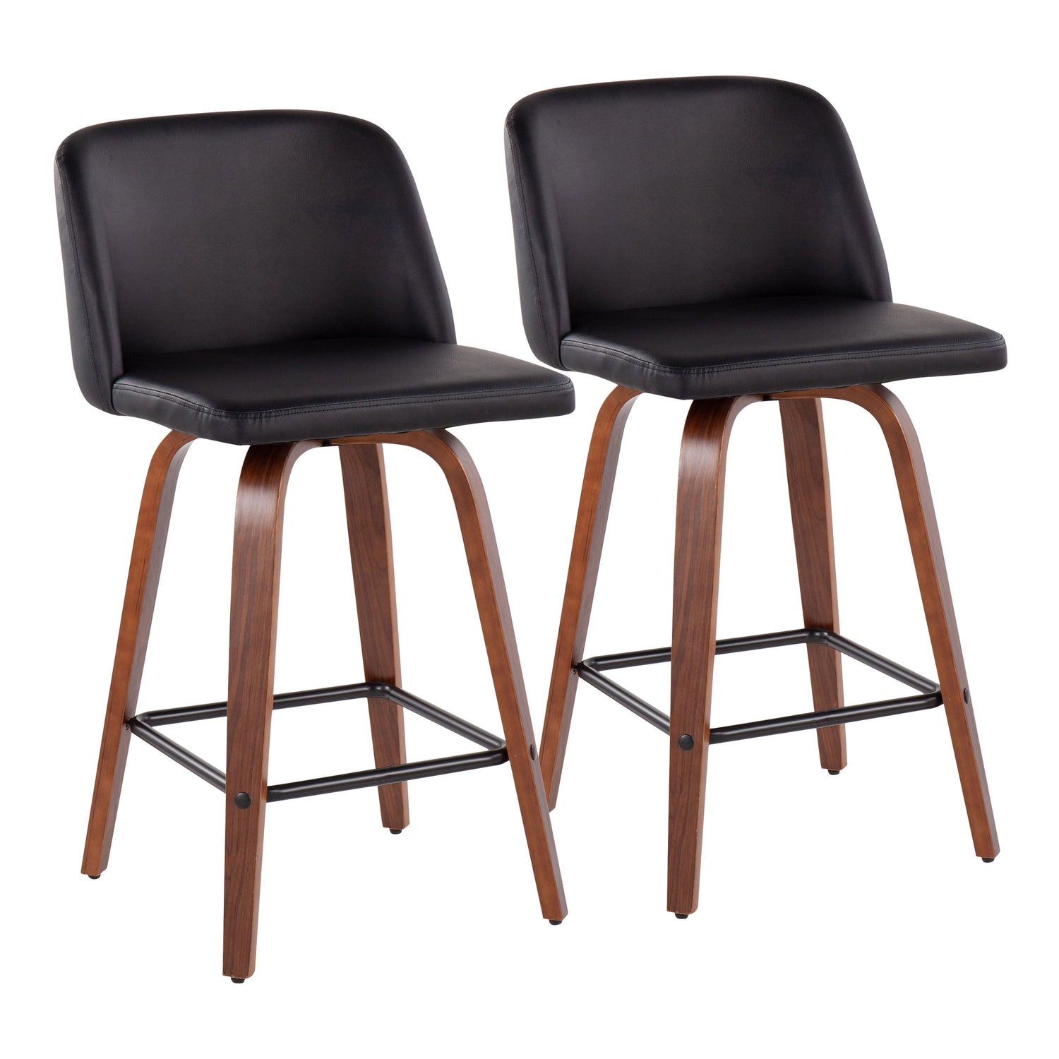 Toriano - Mid Century Modern Fixed Height Counter Stool &amp; Square Footrest (Set of 2)