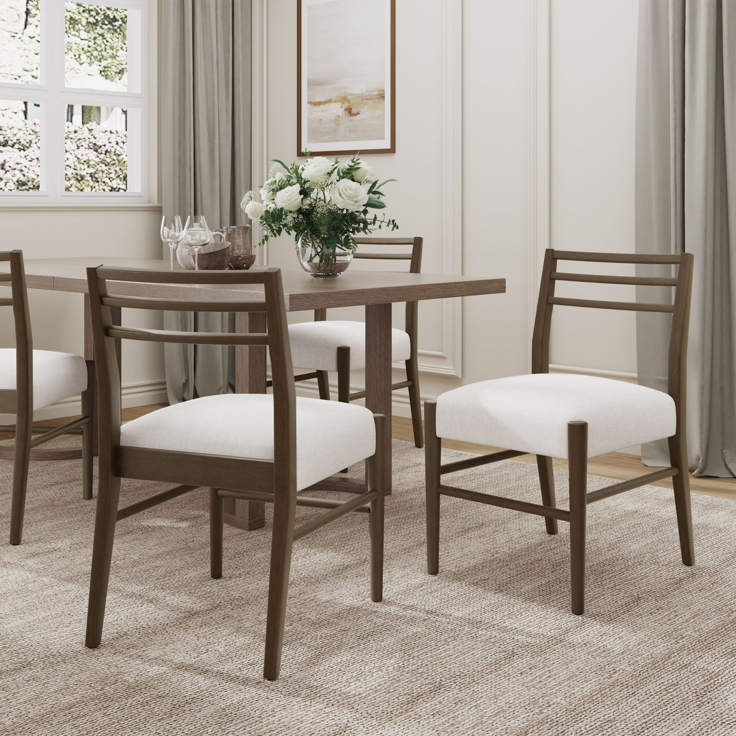 Farmhouse Style Dining Chair Set With Ladder Back Design