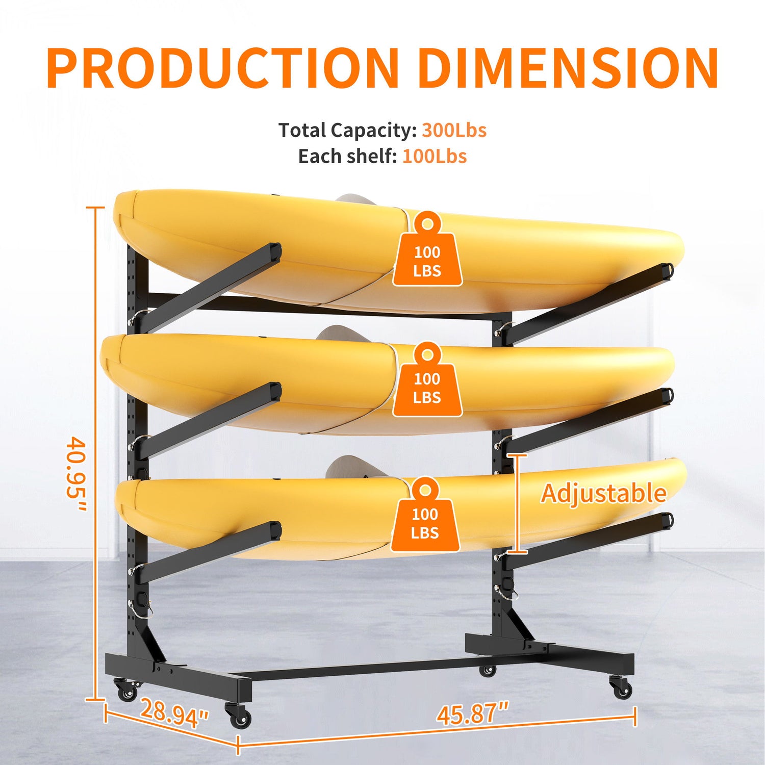 Freestanding Kayak Storage Rack With Lockable Wheels For Kayak, Canoe, Sup &amp; Surfboard