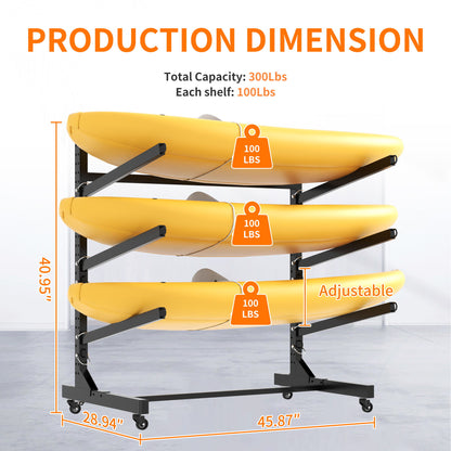Freestanding Kayak Storage Rack With Lockable Wheels For Kayak, Canoe, Sup &amp; Surfboard