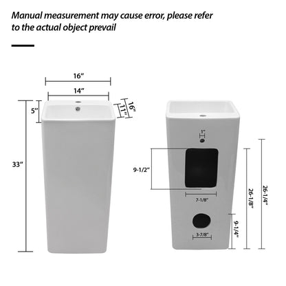 Pedestal Sink 16&quot; For Powder Rooms - White