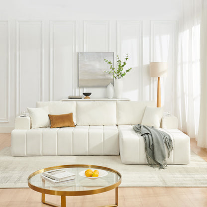 L - Shaped Sectional Sofa With Cup Holders &amp; Side Pockets