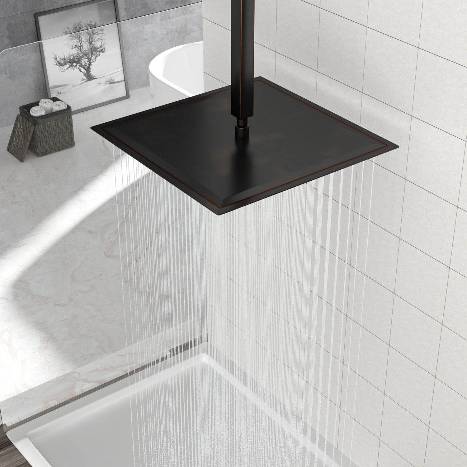 16&quot; Square Rainfall Shower Head Fixed Wall Mount With Full Body Coverage &amp; Self Cleaning Silicone Nozzles