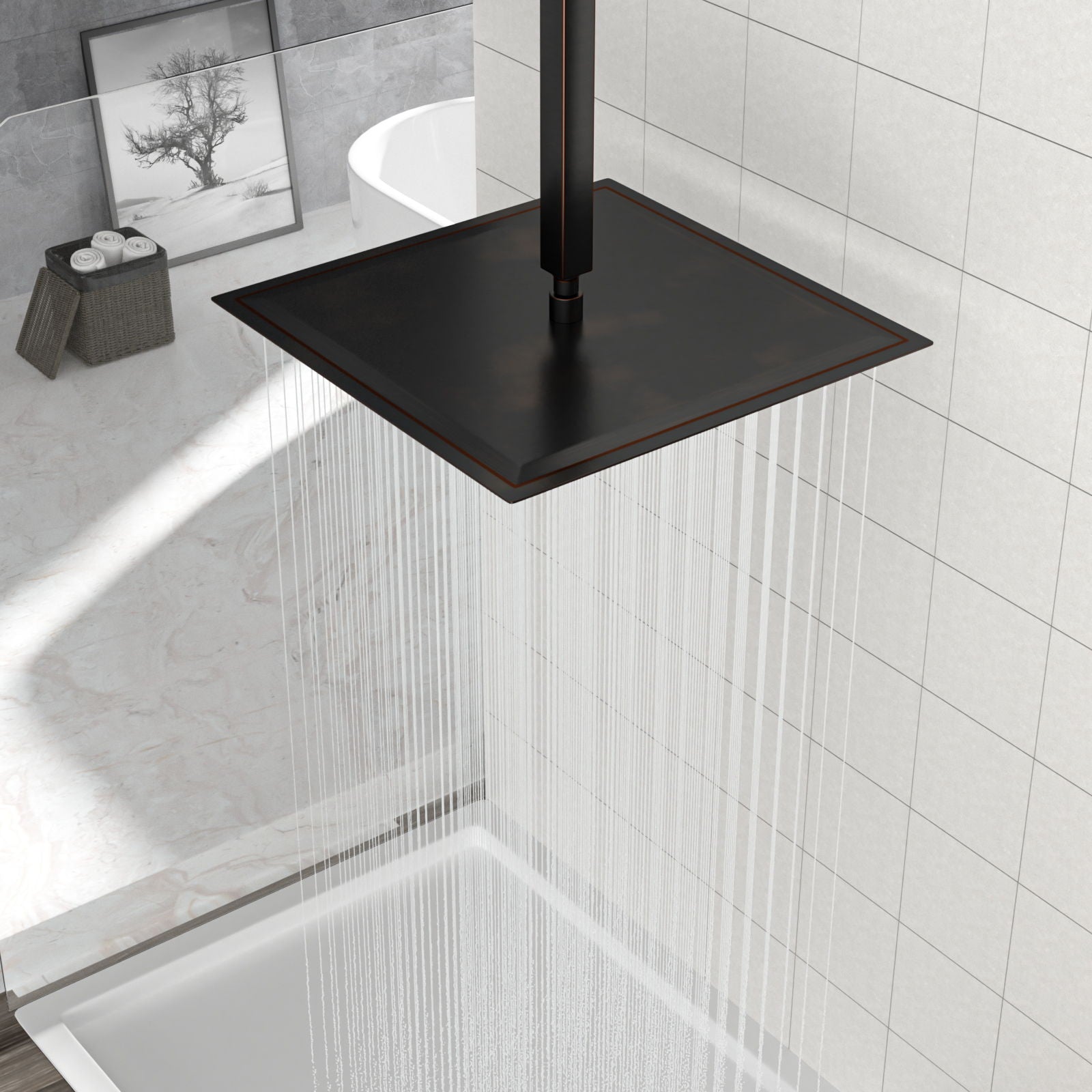 16&quot; Square Rainfall Shower Head Fixed Wall Mount With Full Body Coverage &amp; Self Cleaning Silicone Nozzles