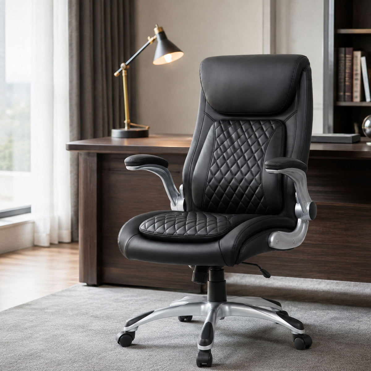 High Back Ergonomic Executive Office Chair, Adjustable Height And Lumbar Support For Home &amp; Office - Black