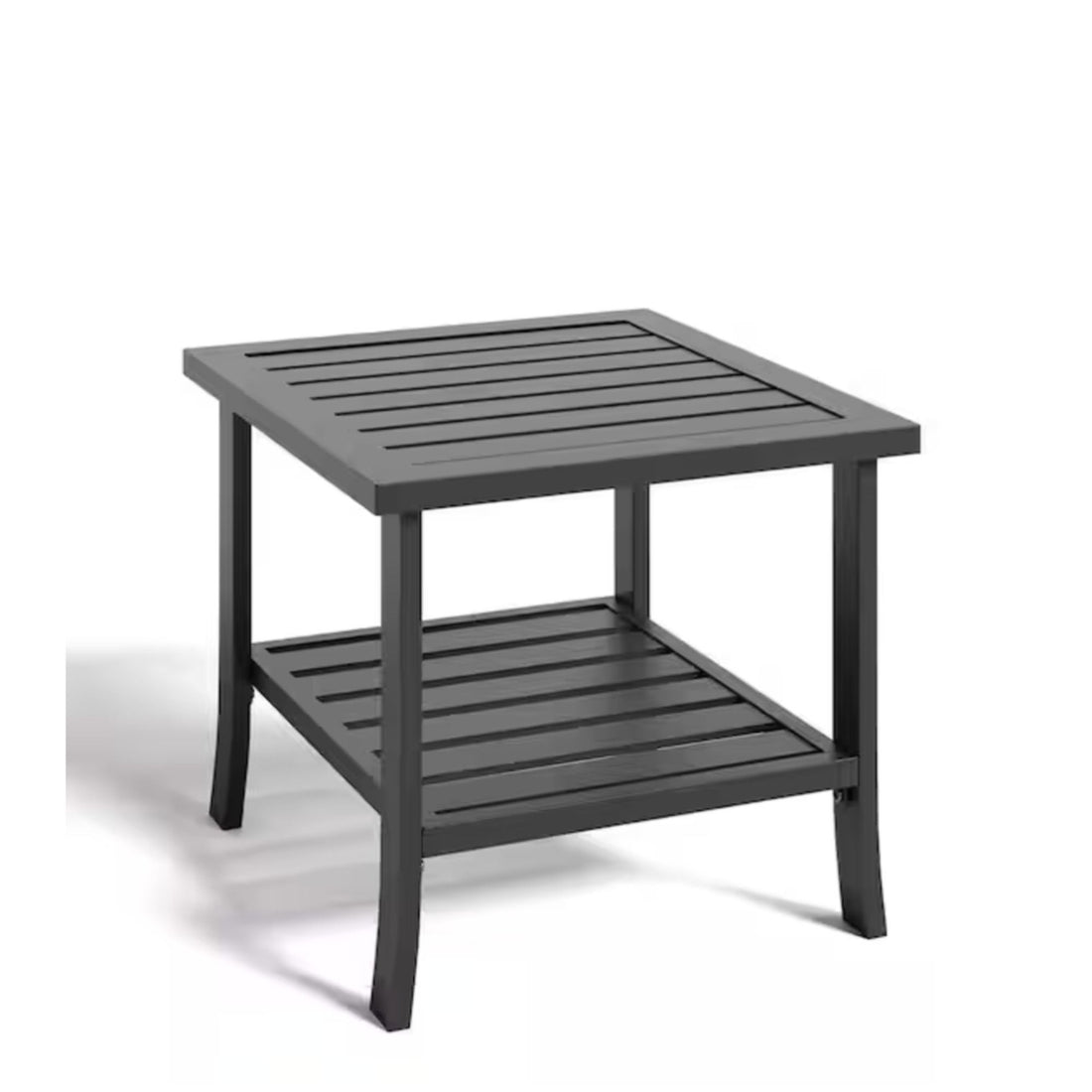 Square 2 Tier All-Weather Outdoor Side Table With Slatted Top