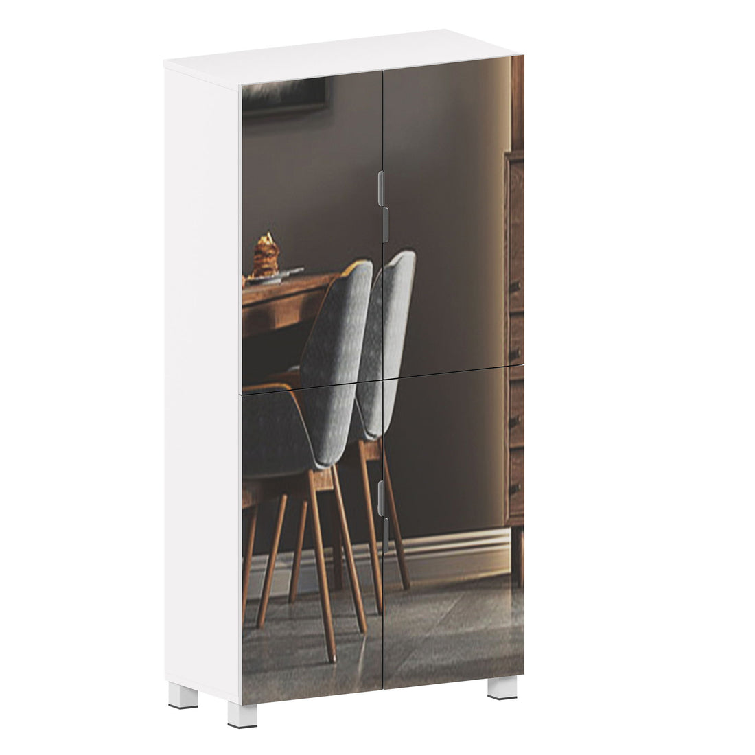 Shoe Cabinet With 4 Mirror Doors 50&quot; Tall Entryway Storage, 8 Adjustable Shelves, Holds 24 32 Pairs (Size 15), Dust Proof Closet For Hallway / Apartment, Ventilation Holes - White