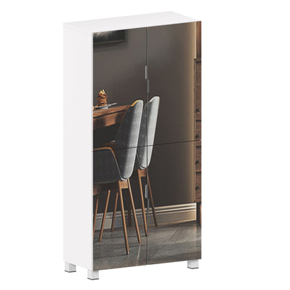 Shoe Cabinet With 4 Mirror Doors 50&quot; Tall Entryway Storage, 8 Adjustable Shelves, Holds 24 32 Pairs (Size 15), Dust Proof Closet For Hallway / Apartment, Ventilation Holes - White
