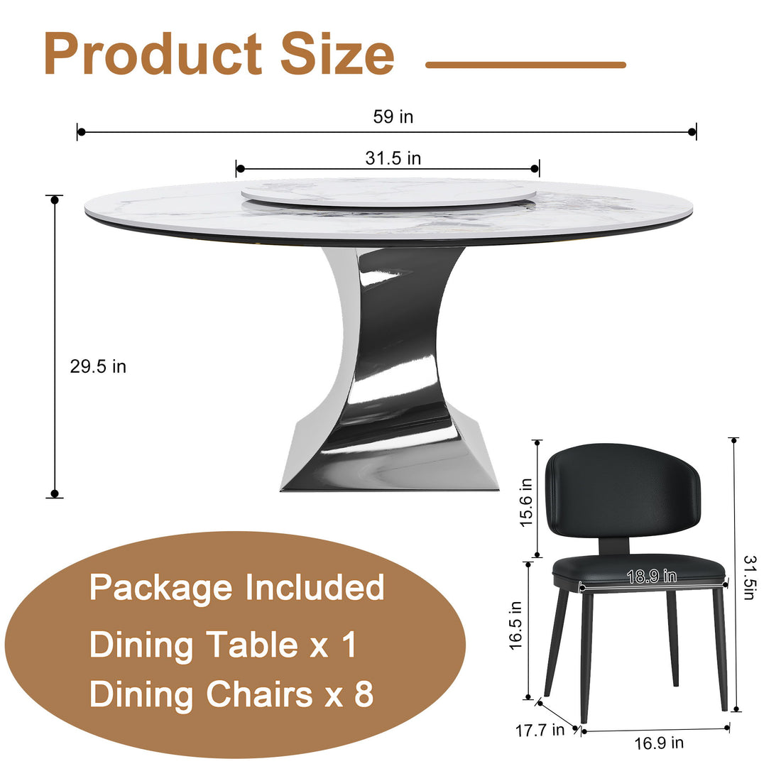 Round Dining Table With 6 Chairs Set - Silver