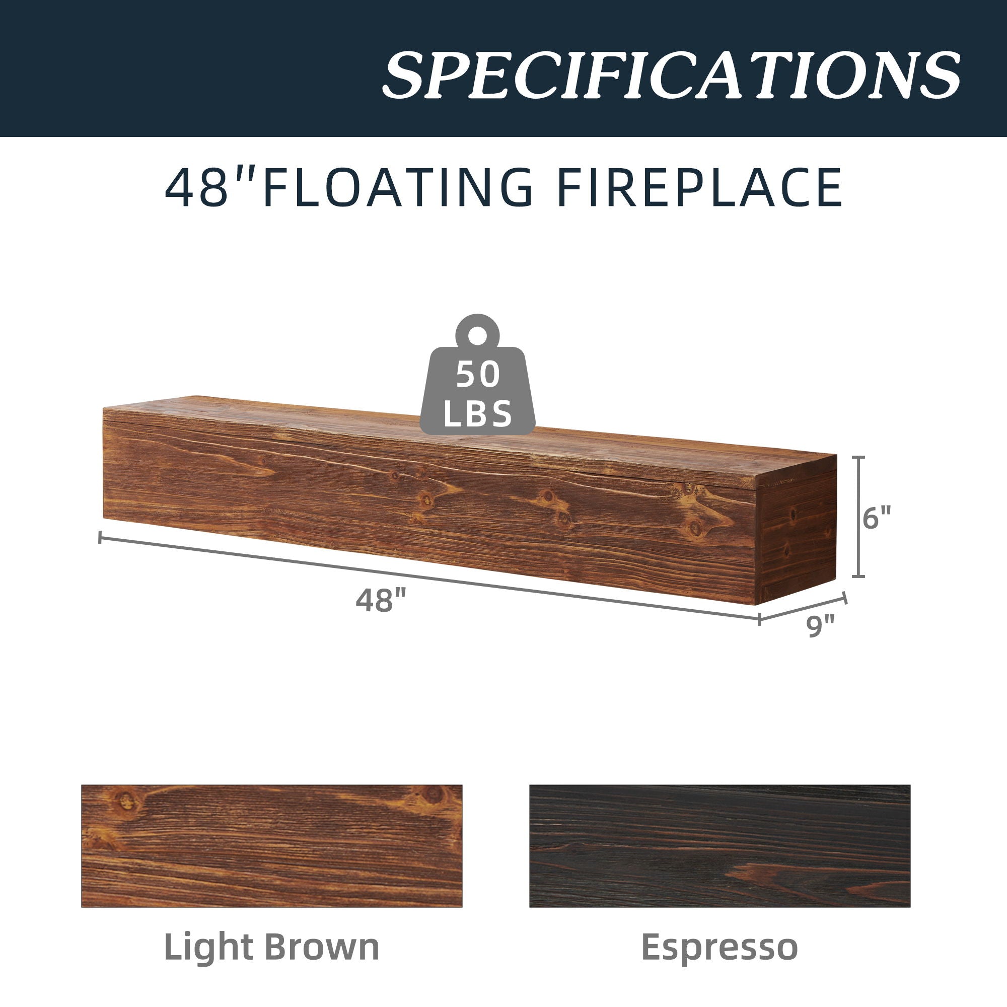 Rustic Wood Fireplace Mantel, Wall-Mounted &amp; Floating Shelf For Home Decor