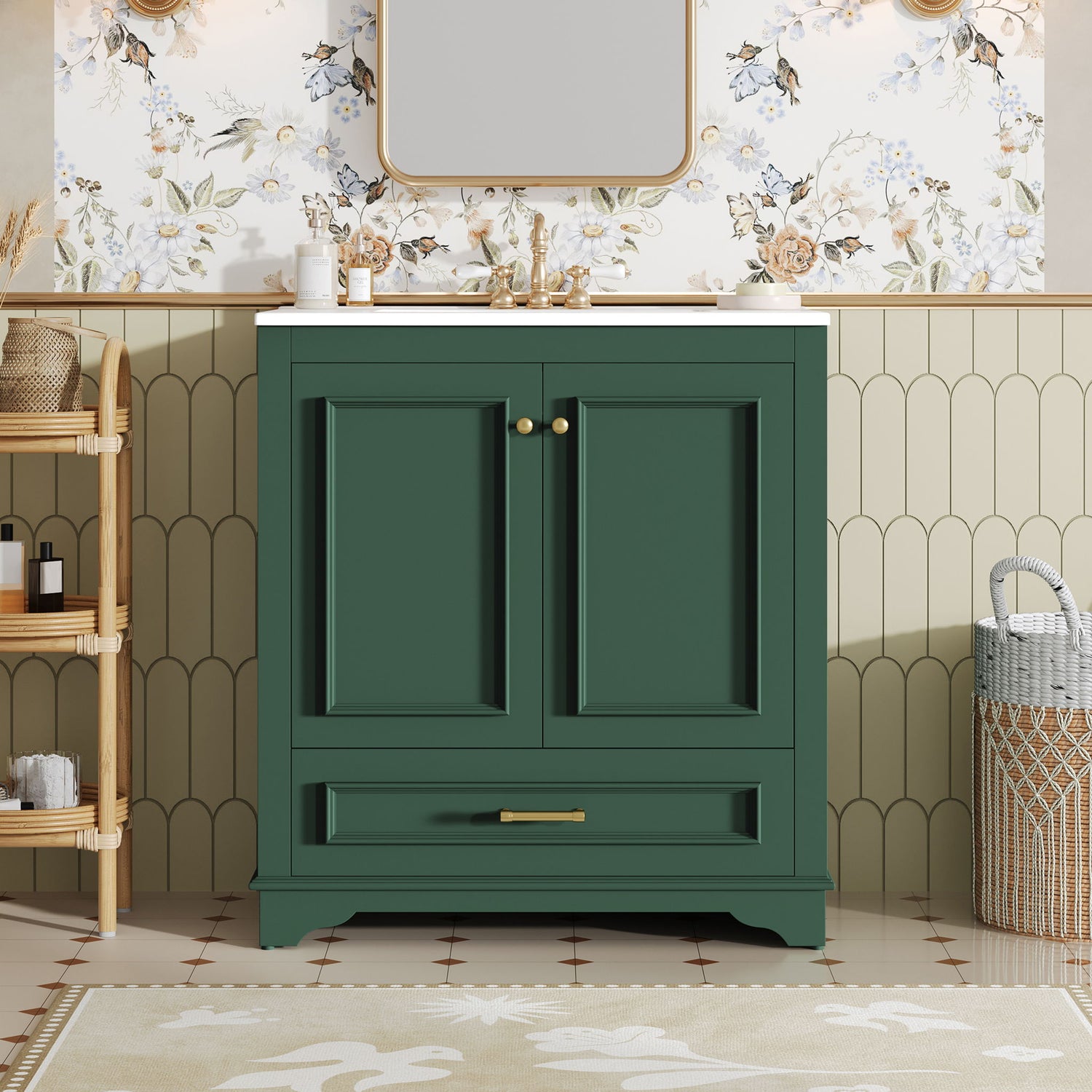 Bathroom Vanity With Sink, Cabinet &amp; 2 Soft Closing Doors &amp; Adjustable Shelf