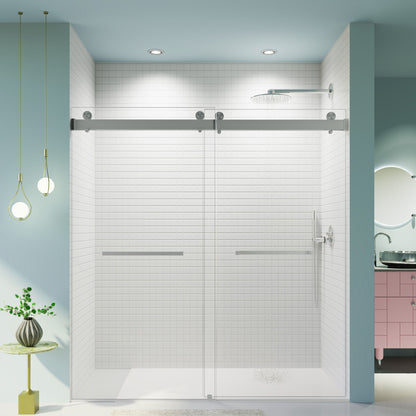 Frameless Double Sliding Soft-Close Shower Door, 3 / 8&quot; (10Mm) Thick SGCC Tempered Glass Door, Matte