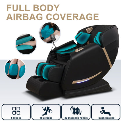 Full Body Massage Chair With Zero Gravity Recliner, With Two Control Panel: Smart Large Screen &amp; Rotary Switch, Spot Kneading And Heating - Black