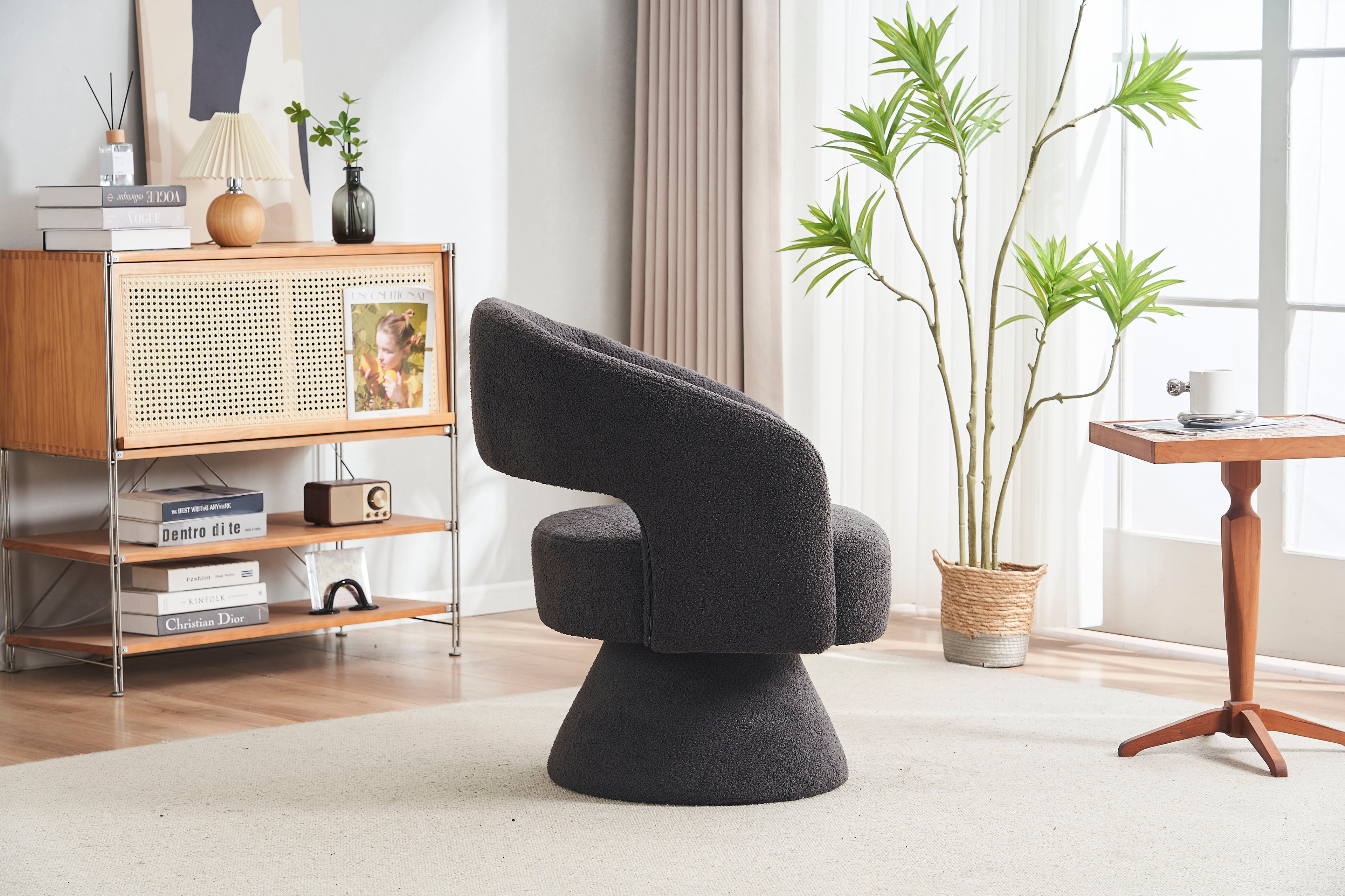 Round Barrel Swivel Accent Chair Armchair For Living Room