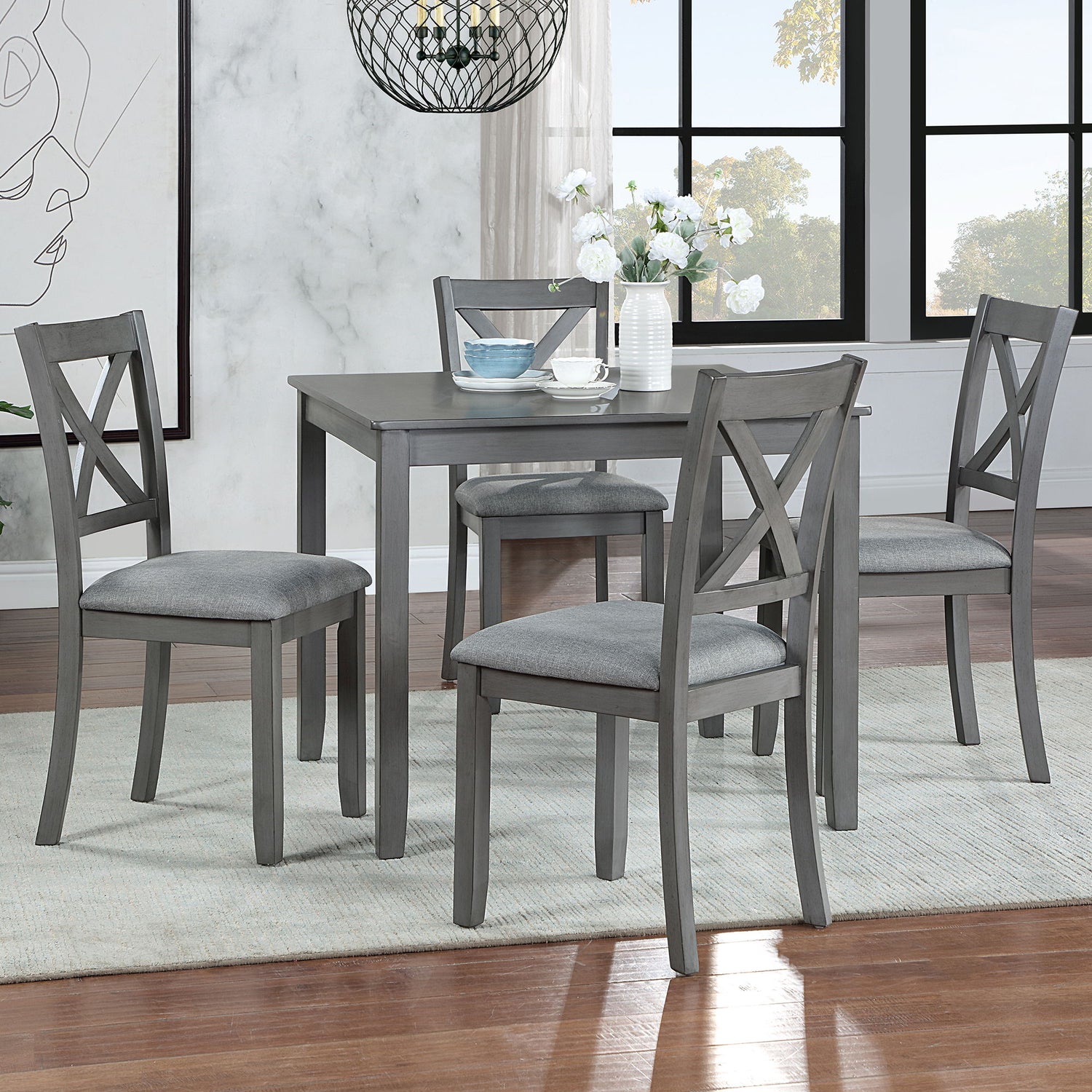 5 Piece Dining Table Set With 4 Chairs For Kitchen - Gray