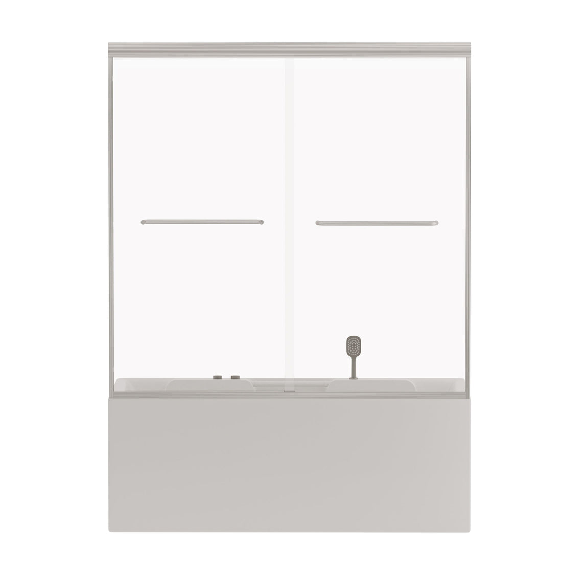 Double Sliding Bathtub Shower Door, Semi Frameless Bypass, 1 / 4&quot; (6Mm) With Explosion - Proof Film, Adjustable Aluminum Alloy Frame