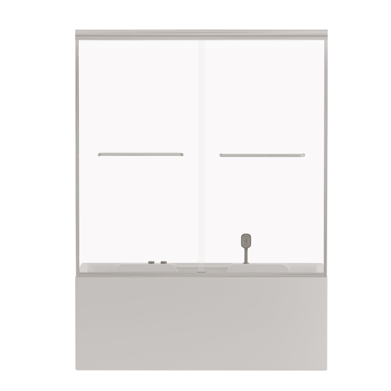 Double Sliding Bathtub Shower Door, Semi Frameless Bypass, 1 / 4&quot; (6Mm) With Explosion - Proof Film, Adjustable Aluminum Alloy Frame