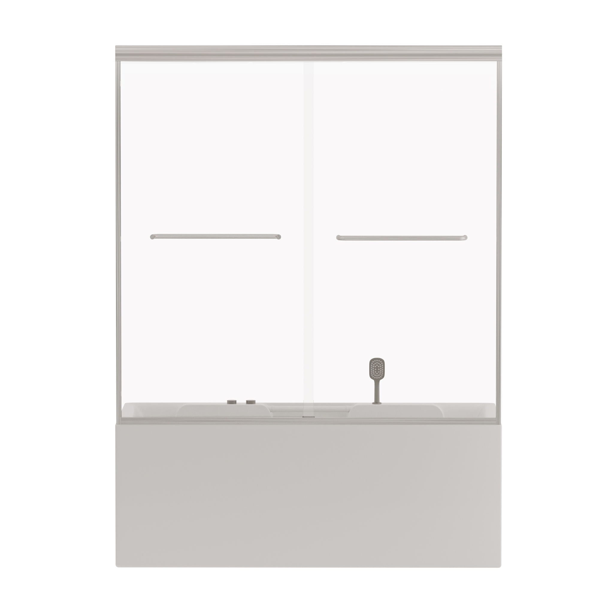 Double Sliding Bathtub Shower Door, Semi Frameless Bypass, 1 / 4&quot; (6Mm) With Explosion - Proof Film, Adjustable Aluminum Alloy Frame