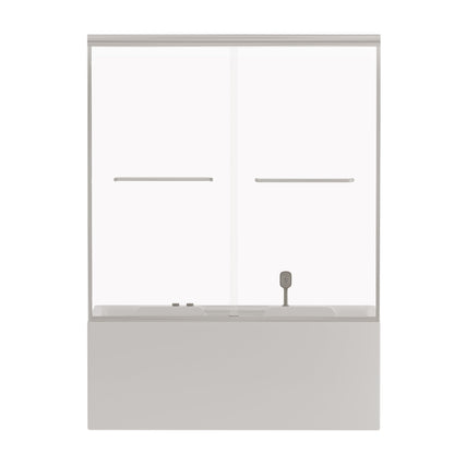 Double Sliding Bathtub Shower Door, Semi Frameless Bypass, 1 / 4&quot; (6Mm) With Explosion - Proof Film, Adjustable Aluminum Alloy Frame