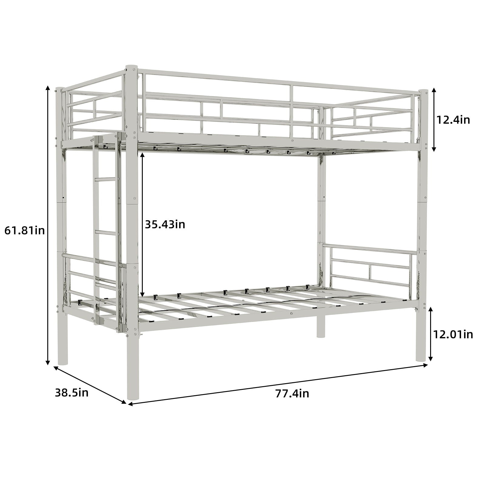 Metal Bunk Bed For Kids, Convertible Bedframe With Ladders &amp; Guardrail