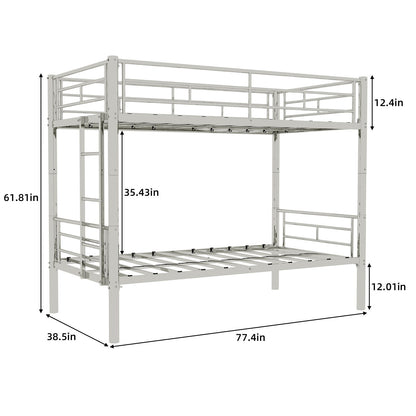Metal Bunk Bed For Kids, Convertible Bedframe With Ladders &amp; Guardrail