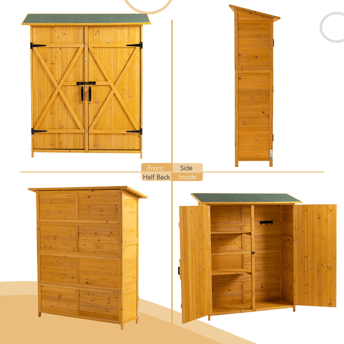 Outdoor Storage Shed With Lockable Door, Tool Storage Shed, Detachable Shelves &amp; Pitch Roof