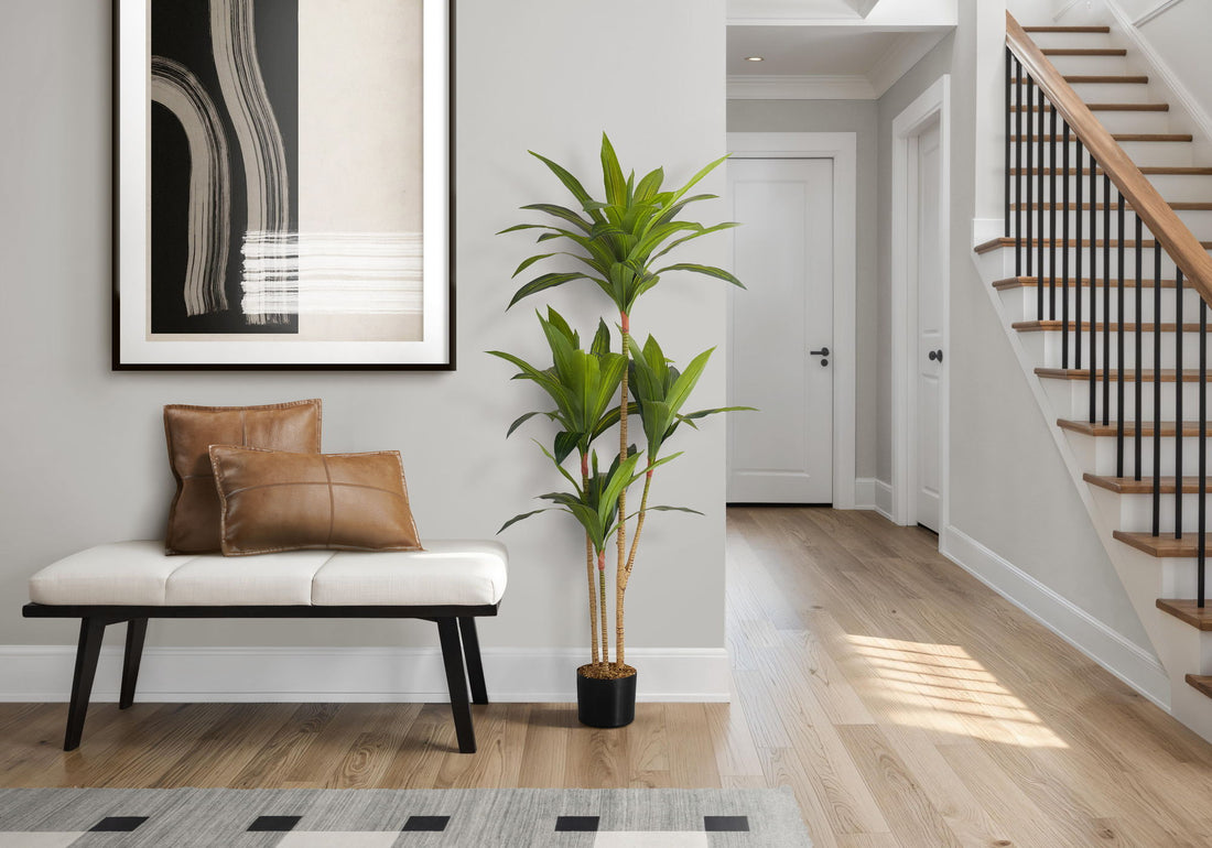51&quot; Tall, Artificial Plant, Dracaena Tree, Indoor, Faux, Fake, Floor, Greenery, Potted, Real Touch, Decorative - Green / Black