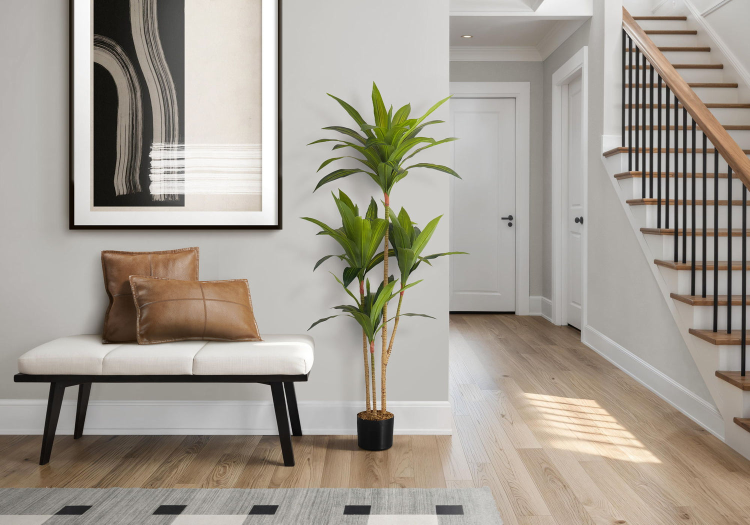 51&quot; Tall, Artificial Plant, Dracaena Tree, Indoor, Faux, Fake, Floor, Greenery, Potted, Real Touch, Decorative - Green / Black
