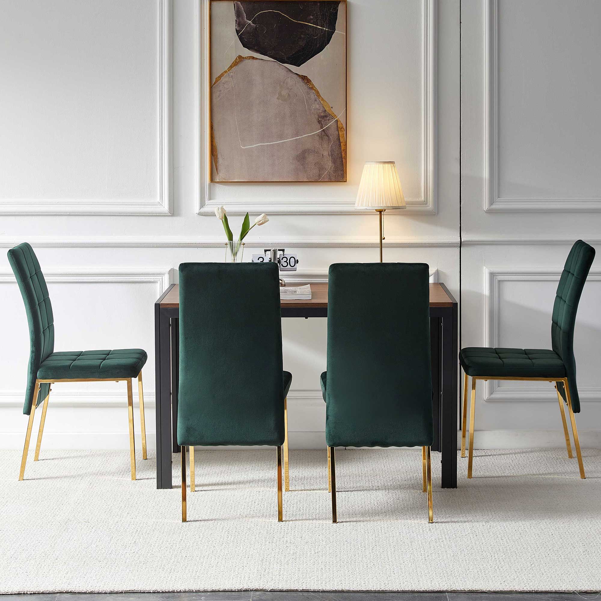 5 Pieces Dining Set Including Velvet High Back Golden Color Legs Nordic Dining Chair &amp; Creative Design Dining Table