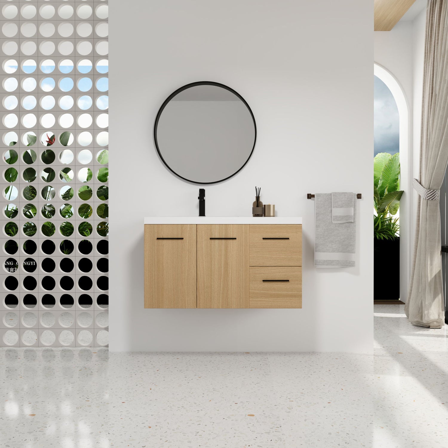 Wall Mounted Floating Bathroom Vanity With Sink, Door &amp; Drawers Modular Cabinet