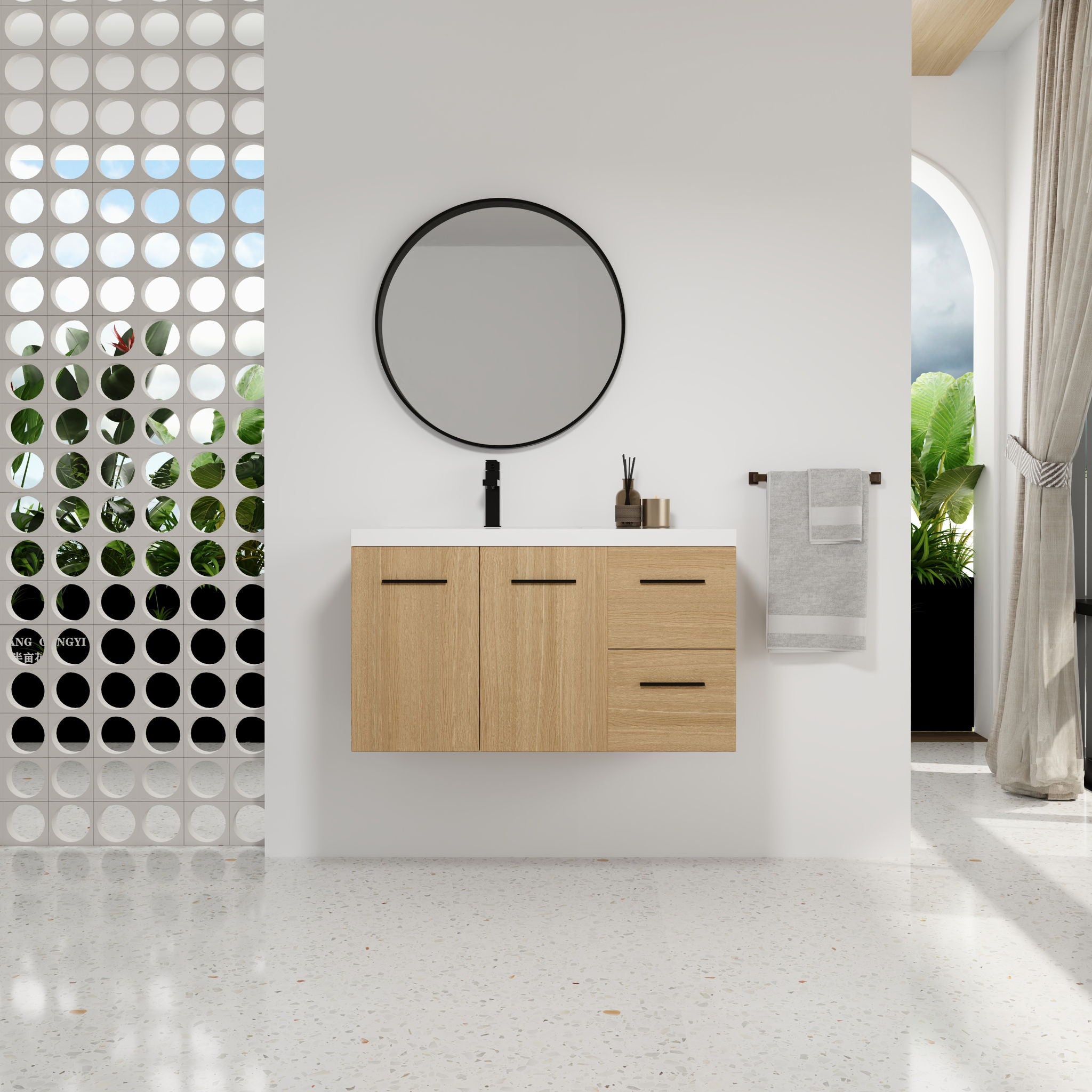 Wall Mounted Floating Bathroom Vanity With Sink, Door &amp; Drawers Modular Cabinet