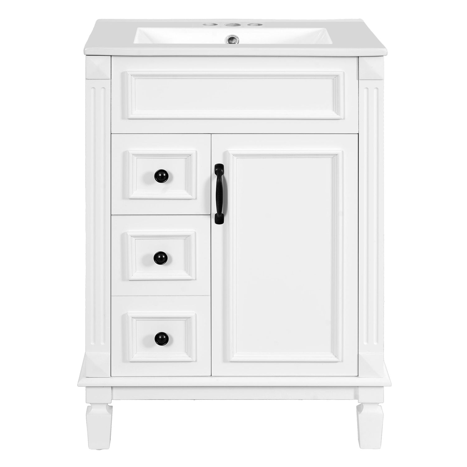 Bathroom Vanity With Sink, Compact Cabinet &amp; 2 Drawers And Adjustable Shelf