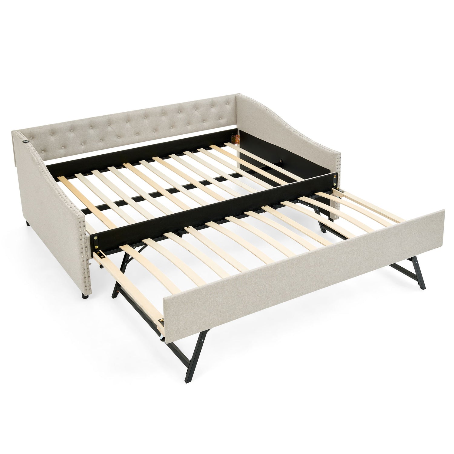 Upholstered Daybed With USB Charging &amp; Pull Out Bed