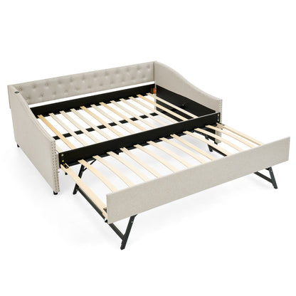 Upholstered Daybed With USB Charging &amp; Pull Out Bed