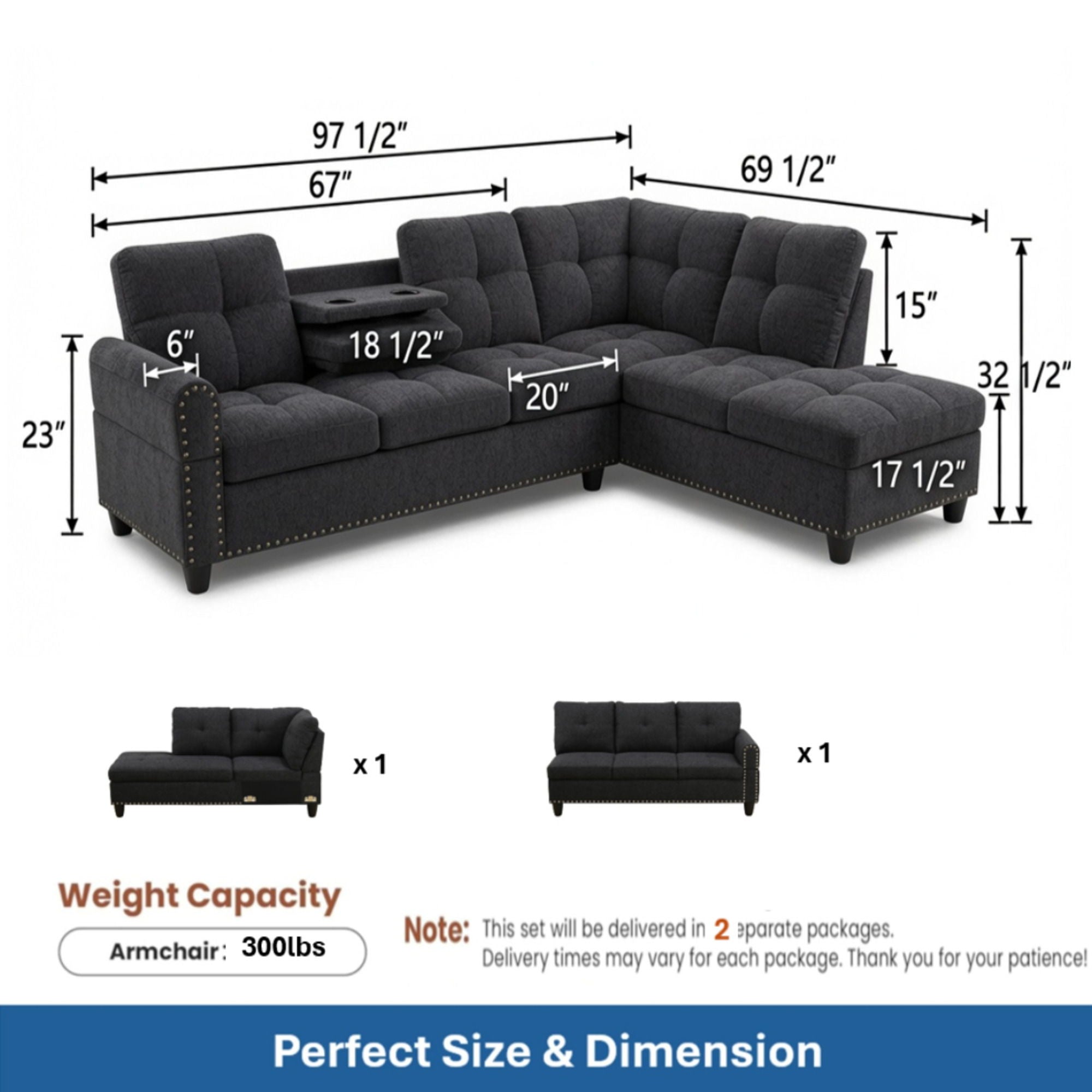 L - Shaped Sectional Sofa With Movable Left Chaise