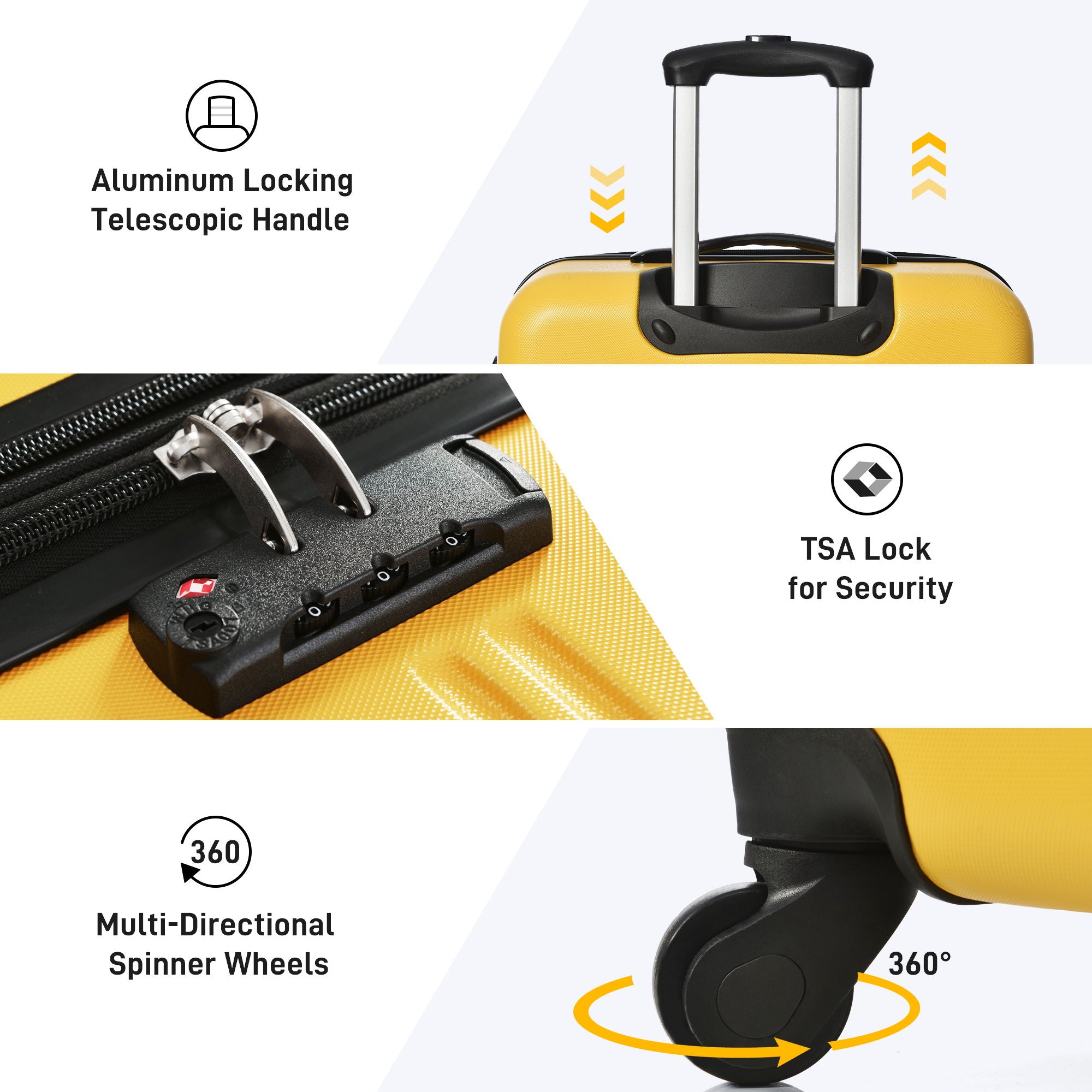3 Piece Luggage Set Hardside Spinner Suitcase With Tsa Lock 20&quot; 24&quot; 28&quot; Available