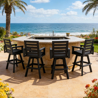 Outdoor Swivel Bar Chair, Ladderback With Wide &amp; Thickened Frame