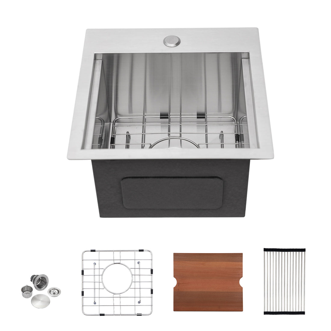 Modern Stainless Steel 15&quot; Drop In Kitchen Sink Workstation With Accessories - Brushed Nickel