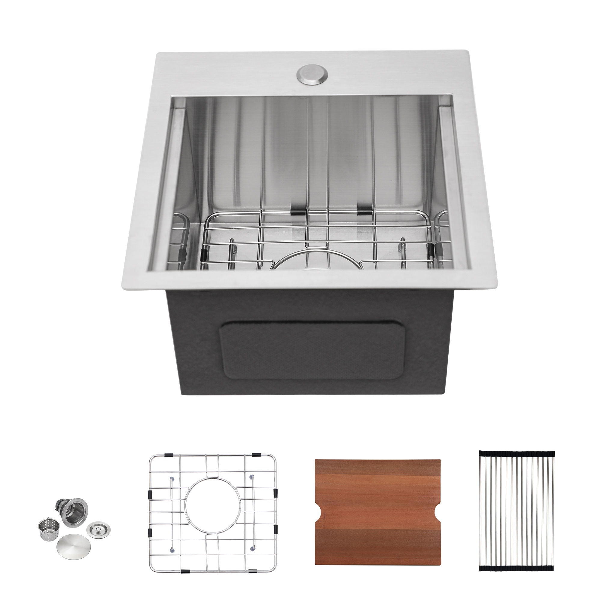 Modern Stainless Steel 15&quot; Drop In Kitchen Sink Workstation With Accessories - Brushed Nickel