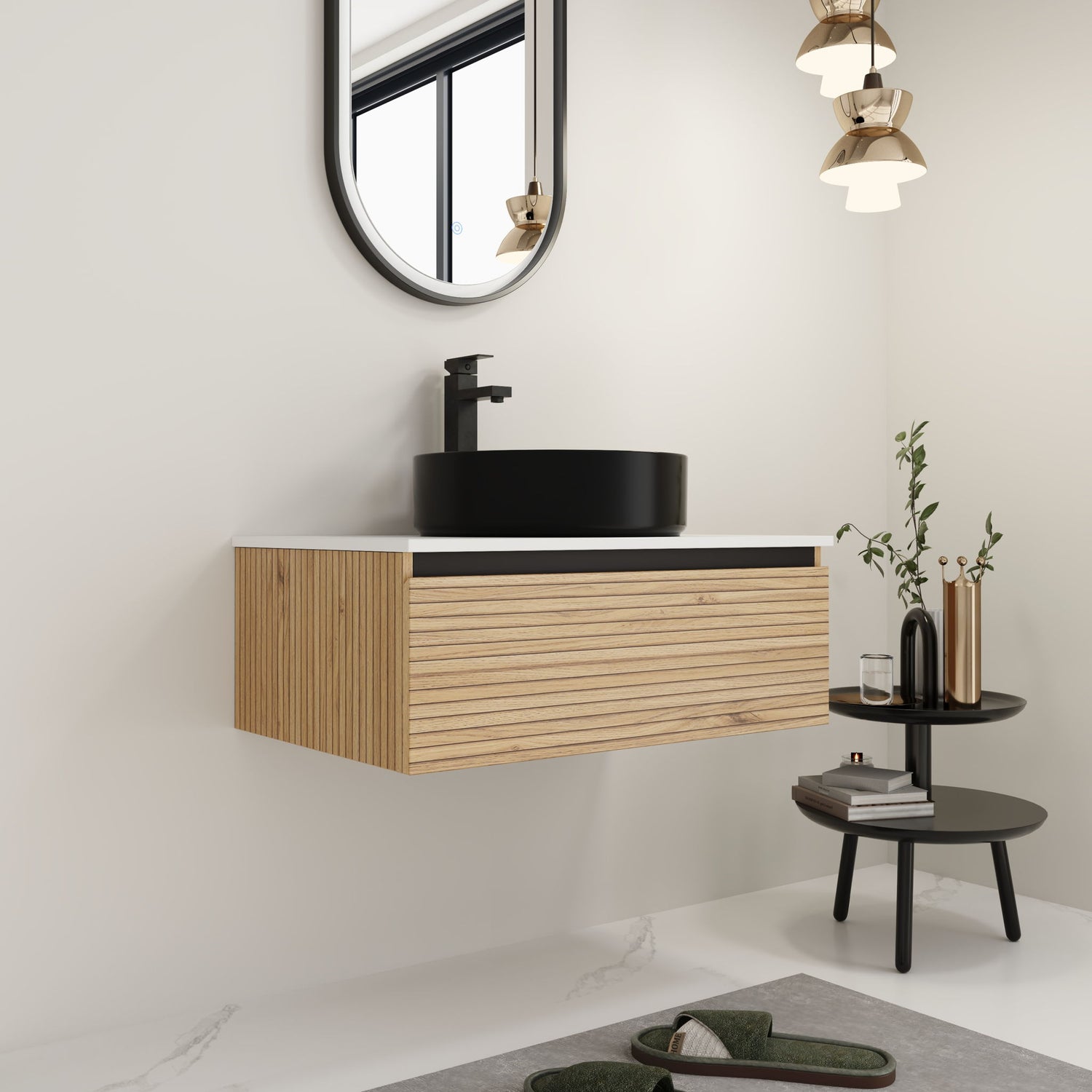 Wall Mounted Bathroom Vanity With Art Sink &amp; 1 Soft Close Drawer