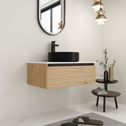 Wall Mounted Bathroom Vanity With Art Sink &amp; 1 Soft Close Drawer
