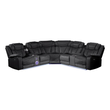 Challenger - Recliner Sectional Sofa, Built In USB, C Ports &amp; Bluetooth